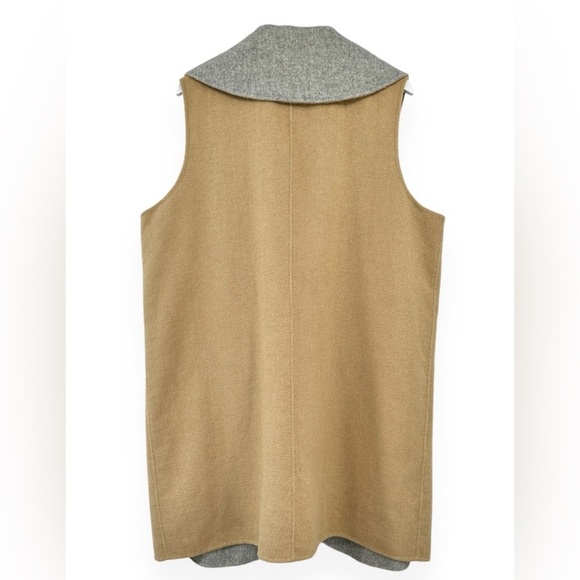 Talbots Camel Brown & Gray Shawl Collar Sleeveless Wool Cape Coat Vest Sz M - Picture 2 of 10